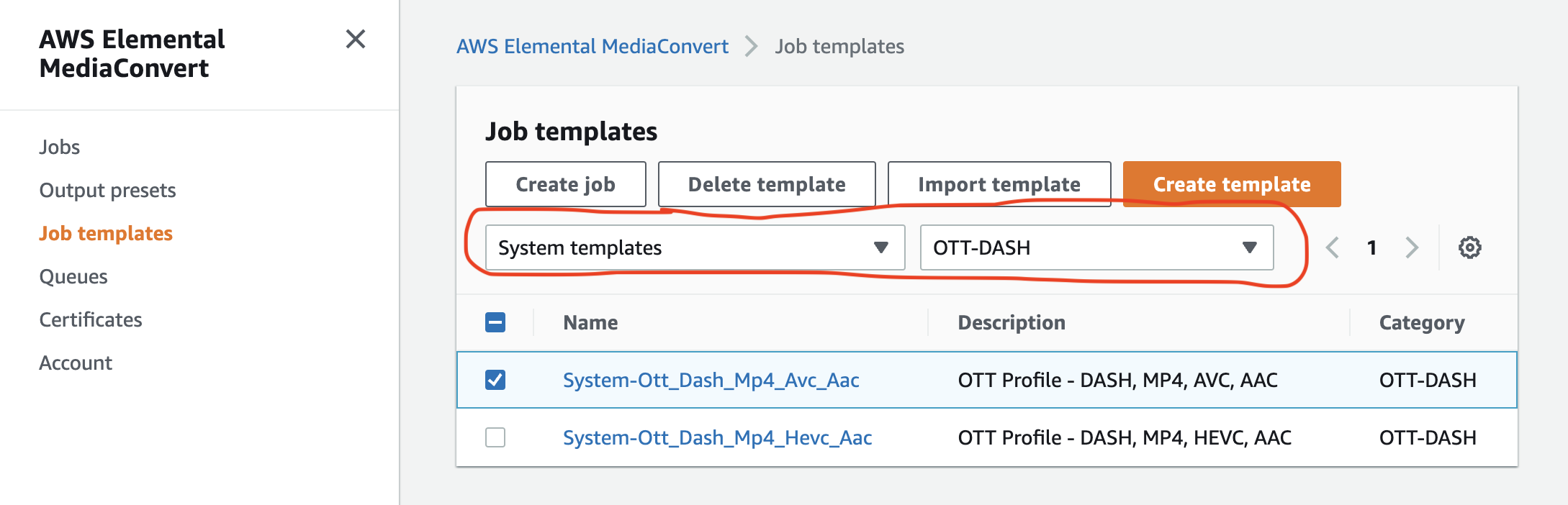 Choose the Dash job template